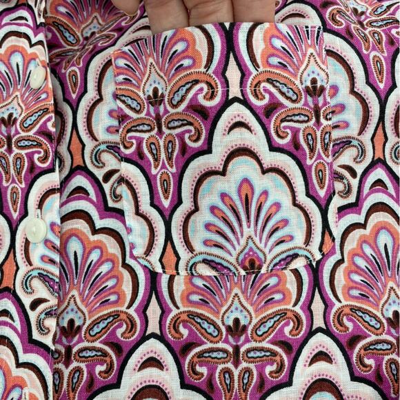Chicos Linen Blouse Art Deco Print Pink & Purple Small - Picture 6 of 10